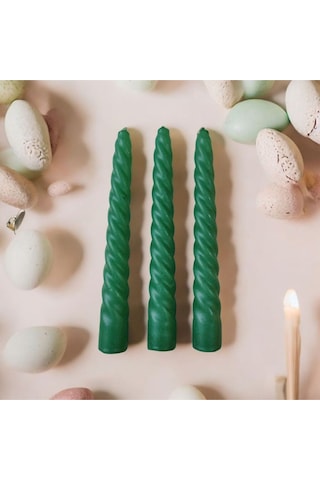 Denic 3 lü Yeşil İtalyan Burgulu Şamdan Mum Kıvrımlı Mum