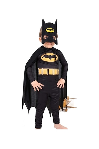 Sedirli Batman Çocuk Kostümü Maskeli - Pelerinli Maskeli Kostüm Çok Renkli