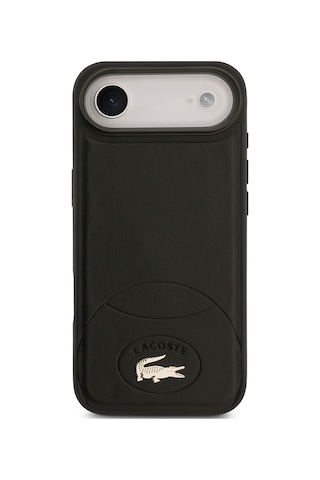 Apple Uyumlu iPhone 17 Air Kılıf Lacoste Lisanslı M-safe Şarj Özellikli Pu Deri Metal Logolu Kapak Siyah Siyah