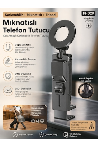 Katlanabilir Manyetik Tripod Telefon Tutucu 7.5 İnç Uyumlu Masaüstü Seyahat Tipi Ayarlanabilir Stand
