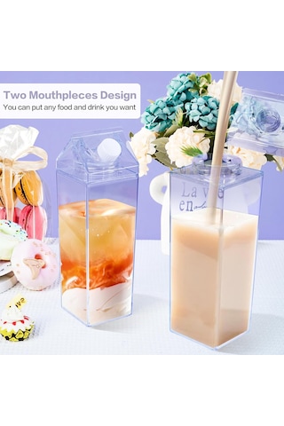 Kalyloc 4pcs 34 Oz Süt Karton Su Şişesi, Berrak Plastik Kare Süt Şişeleri, Taşınabilir Yeniden Kullanılabilir Süt Kutusu Meyve Suyu Kaplama İçin Spor Kampı Açık Hava Aktiviteleri Temiz 4 Adet Gri-Lacivert