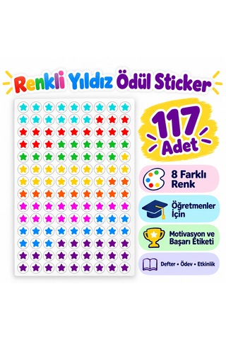 117'li Renkli Yıldız Sticker Öğretmen Ödül Ve Motivasyon Etiketi Yuvarlak Çıkartma Çok Renkli