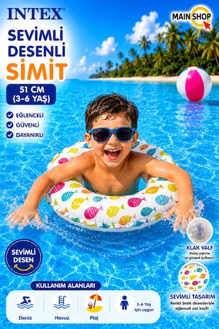 Mainshop Intex Çocuk Deniz Simidi 51 Cm - Havuz Simidi 3-6 Yaş M-59230