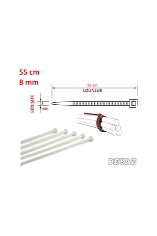 10 Adet Pemsan 55Cm X 8Mm Plastik Cırt Kelepçe Kablo Bağı N11.787