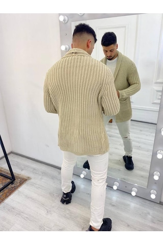 Elku Moda Elkumoda Hırka Kalın Örgü Şal Yaka Cepli Panço Triko Hırka-HIRKA2092