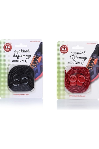 Magic Locks Yuvarlak Akıllı Ayakkabı Bağcık 2'li Set Siyah-Kırmızı Magic Locks Yuvarlak Akıllı Ayakkabı Bağcık 2'li Set Siyah-Kırmızı