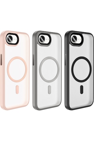 Apple Uyumlu iPhone 17e Kılıf Mat Arka Yüzey Wireless Şarj Özellikli Zore Flet M-safe Kapak - Siyah,