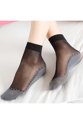 Jeehugo Güvenli Yürüyüş Için Nane Desenli Antir Kayma Pamuk Tabanlı İnce Çoraplar - Siyah 10'lu Paket Siyah