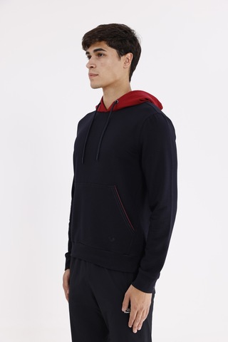 Rowinger Kanguru Cepli Ayarlanabilir Kordonlu Ribana Manşetli Rahat Kesim Kapüşonlu Sweatshirt Blue