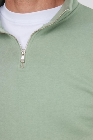 Tudors Unisex Relax Fit Rahat Kesim Pamuklu İçi Polarlı Yarım Fermuarlı Yeşil Dik Yaka Sweatshirt-35167 Yeşil
