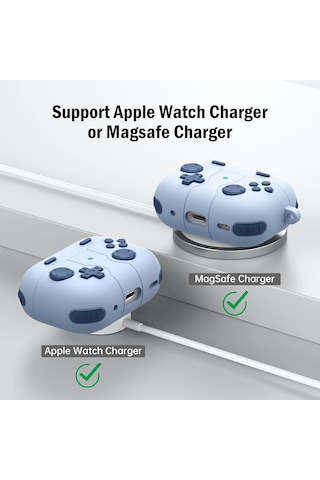 Apple Uyumlu AirPods Pro 3. Nesil 2025 Silikon Kılıf Anahtarlıklı Kılıf Gampad Tasarımı Açık Mavi