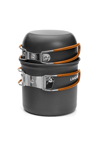 Turuncu Kamp Tencere Taşınabilir Yemek Takımı Kamp Tencere Ve Tavalar Pişirme Seti Type 2 Turuncu