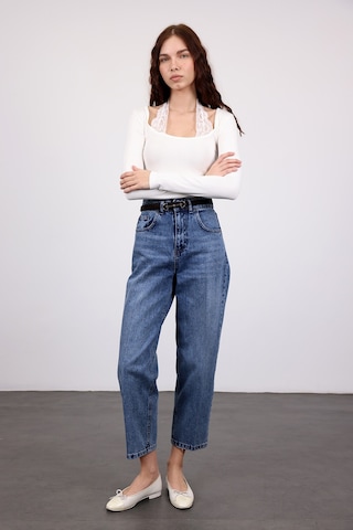 5in1Canpolat Mavi Yüksek Bel Baggy Jean 3004 Mavi
