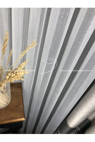 Tül Perde Sakal Desen Etek Kurşun Sarımlı Işıltılı Tül Perde Ekru