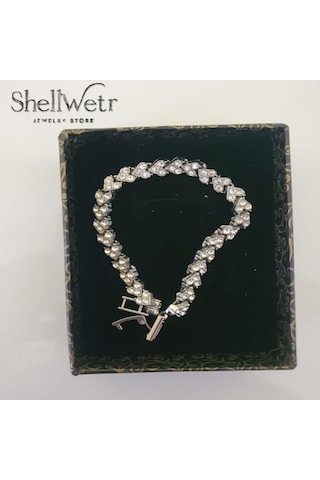 Silver Elegance 925 Ayar Gümüş Kaplama Eskitme Detaylı Kadın Parlak Taşlı Bileklik Gümüş