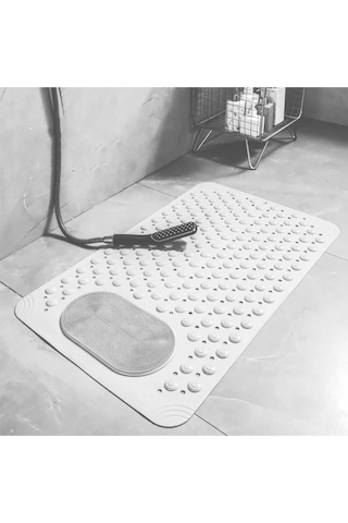 Mainshop Silikon Banyo Paspası Duş Kaydırmazı Vantuzlu Banyo Paspası 36x69,5cm M-162 Beyaz