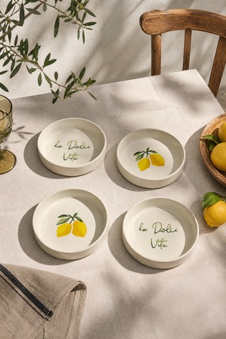 Vita Limon 4 Parça 13 Cm Seramik Çerezlik & Sosluk Kase Kahvaltılık Sunumluk Beyaz