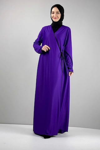 Moda Çizgi Namaz Elbisesi Mor