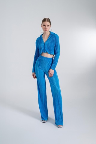 Holly Lolly Crop Model Düğme Kapamalı Comfy Crop Gömlek Mavi