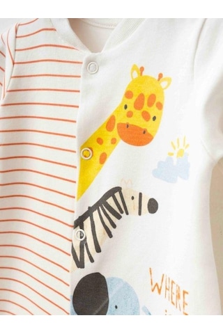 Zekids 3 Lü Organik Bebek Safari Desenli Şapkalı Tulum Seti-16187 Çok Renkli