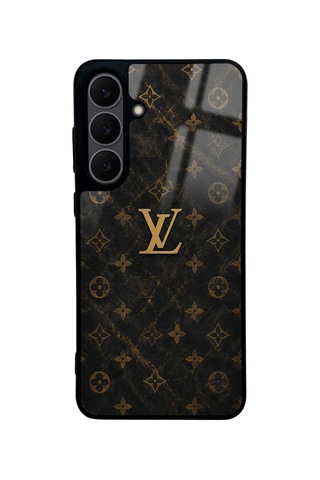 Samsung Uyumlu S25 Fe Black Mermer Gold Lv Tasarımlı Glossy Telefon Kılıfı Siyah