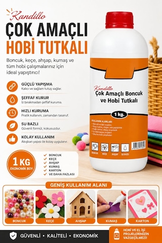 Şeffaf Çok Amaçlı Hobi Tutkalı 1 Kg Boncuk Keçe Kasnak Ahşap Yapıştırıcı