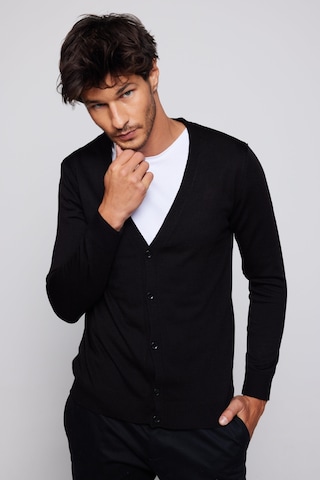 Tudors Erkek Slim Fit Dar Kesim Düğmeli Düz Tüylenmeyen Yumuşak Dokulu Siyah Hırka-28772-siyah Siyah