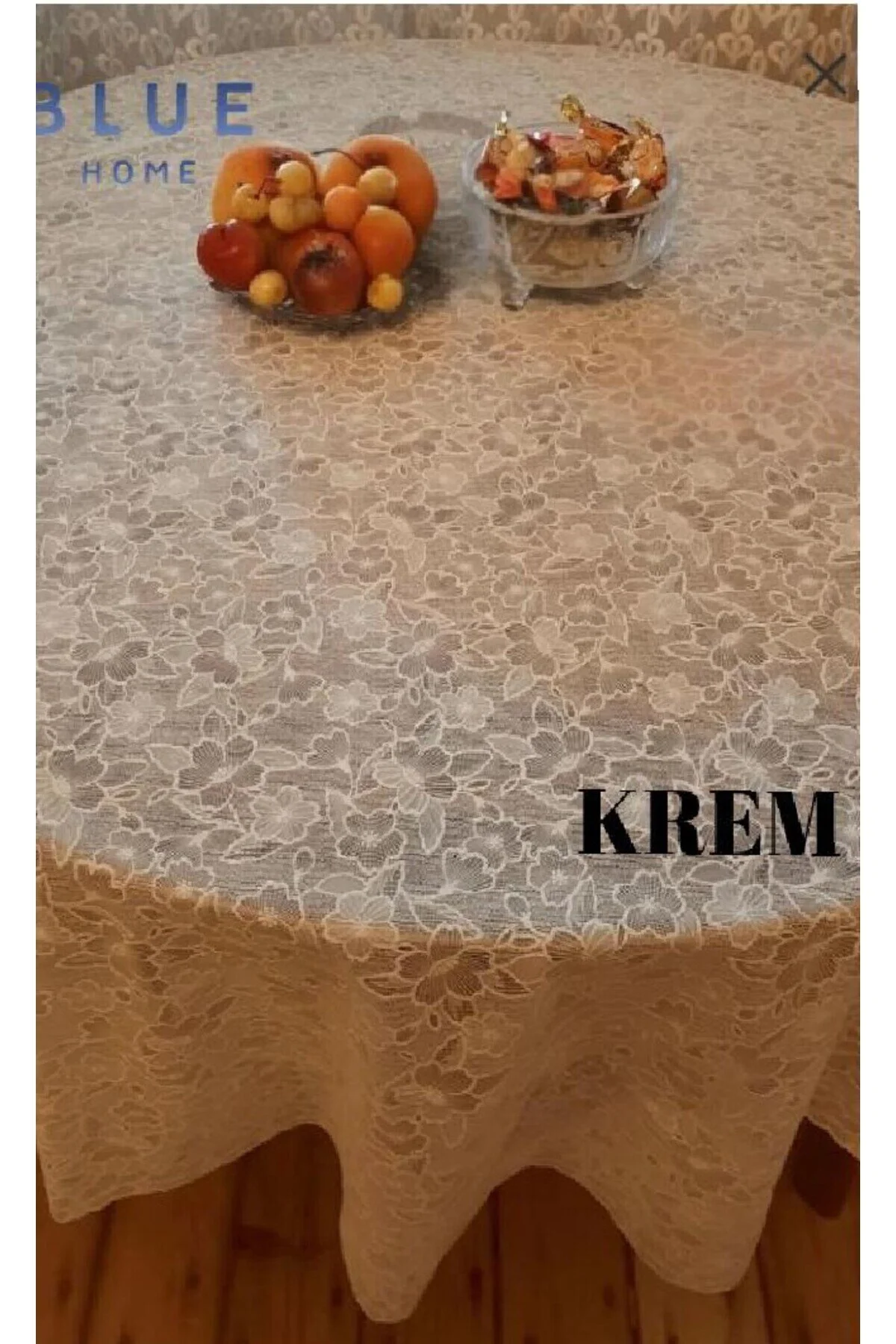 Yuvarlak Dantel Görünümlü Pvc Muşamba Mutfak Masa Örtüsü Sıvı Geçirmez Silinebilir /ebat: 150 Cm Krem Krem