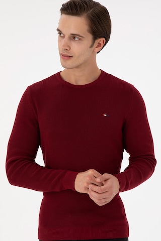U.S. Polo Assn. Erkek Slim Fit Bisiklet Yaka Bordo Basic Kazak 50298282-VR014