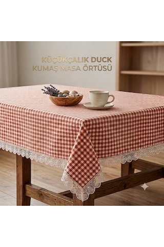 Küçükçalık Duck Kumaş Güpürlü Masa Örtüsü - Kiremit Pötikare