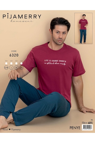 Pijamerry Erkek Bisiklet Yaka Kısa Kol Penye Pijama Takımı 6320 - 1 Adet Kırmızı