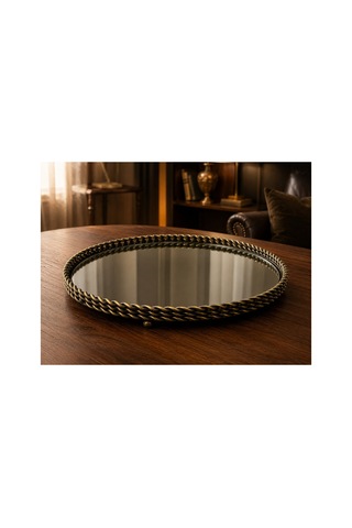 Sleep Nova 3561614213 Bronz Metal Çerçeveli Aynalı Dekoratif Tepsi 35 X 13 Cm