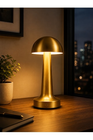 Gold Şarjlı Masa Lambası 3 Renk Işık Dokunmatik Dimmerli Kablosuz Led Masa Gece Lambası 1500 Mah Antik - Bronz