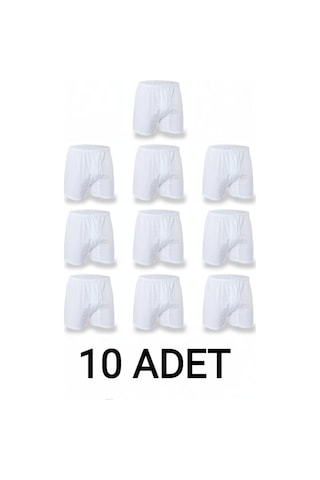 Enmodaiçgiyim 10 Adet Beyaz %100 Pamuk Rahat Kesim Erkek Paçalı Külot Boxer