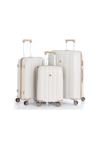 Mçs 3lü Set Kırılmaz Silikon Seyahat Valizi Bavulu V305 Kemik Şampanya Bej