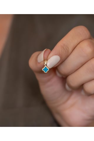 Bayar Gold 14 Ayar Altın Turkuaz Renkli Yonca Kolye Ucu Sarı Altın