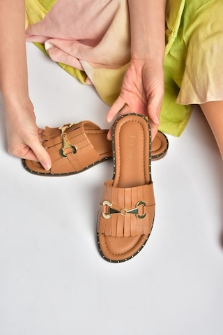 Fox Shoes Y291873003 Taba Hakiki Deri Kadın Terlik