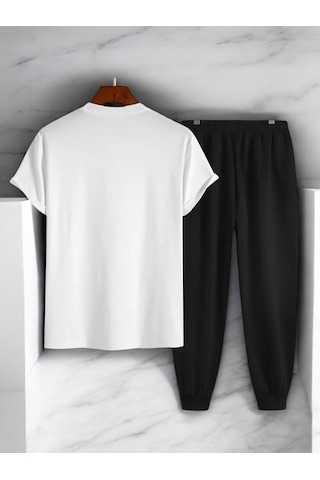 Uyguntarz Unisex Saksı Tasarım Basklı Tshirt Eşofman Takımı Beyaz