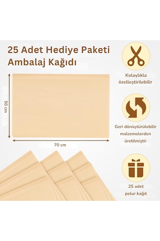 Kraft Pelur Kağıt - Hediye Ve Çiçek Paketleme Kağıdı, 25 Li Paket, 50x70 Cm