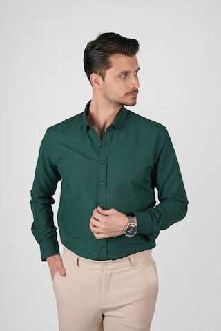 Koyu Yeşil Yaka Düğmeli Premium Şamre Slimfit Erkek Gömlek Koyu Yeşil