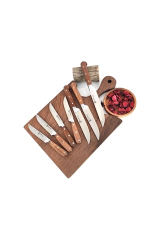 Sürlaz Meyve Sebze Ekmek Bıçak Seti 7 Parça Handmade Ahşap Sap