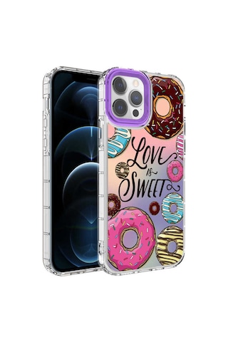 Apple  Uyumlu iPhone 12 Pro Max Kılıf Kamera Korumalı Renkli Desenli Sert Silikon Korn Kapak