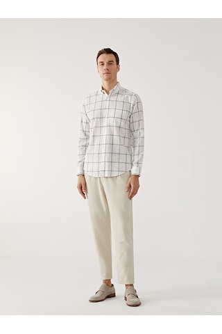 Lcwaıkıkı Classic Beyaz Regular Fit Uzun Kollu Ekose Poplin Erkek Gömlek
