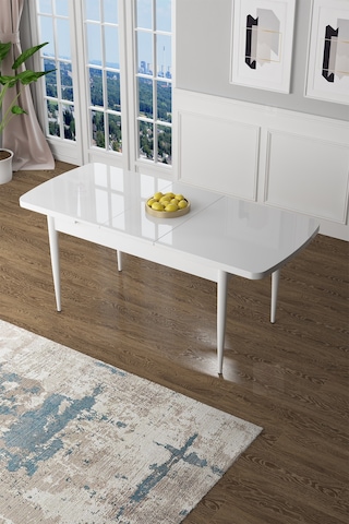 Canisa Concept Zen Serisi 80x132 Mdf Açılabilir Beyaz Masa Takımı 4 Gri Sandalye Ve 1 Bench Beyaz Masa Sandalye Ve Bench Gri
