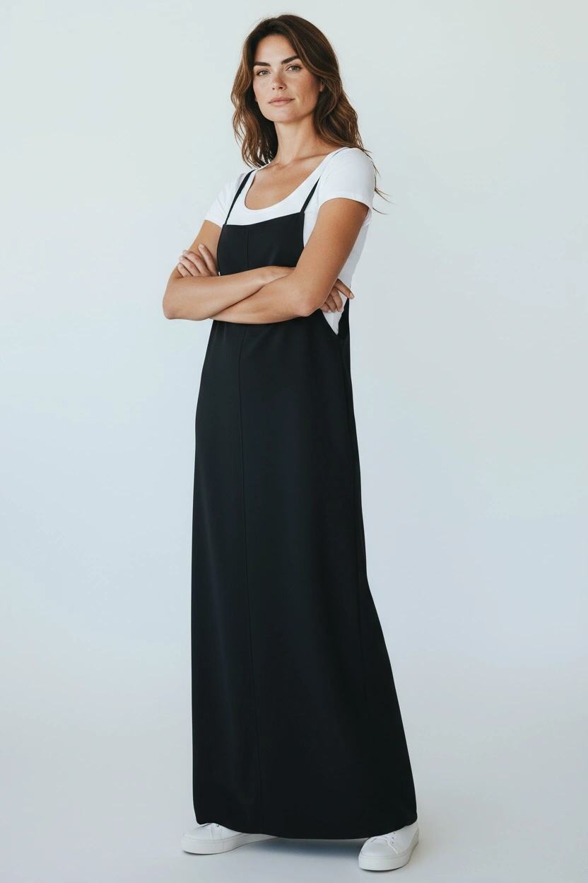 Kadın Ayarlanabilir İp Askılı Dabıl Kumaş Elbise Siyah