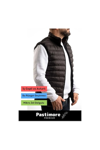 Konfor Modeli Siyah Şişme Mont Su Rüzgar Ve Soğuk Geçirmez Erkek Şişme Yelek