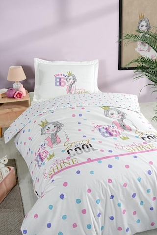 Ranforce Genç Nevresim Takımı Selen Pudra - Beyaz