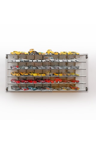 Pleksi Kapak 48 Araçlık 1/64 Hotwheels, Matchbox Uyumlu Hobi Oyuncak Araba Rafı Koleksiyon Model Araba Garajı Beyaz
