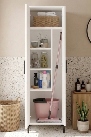 Yurudesign Daisy Çok Amaçlı Dolap, Vileda Banyo Dolabı Beyaz Dy1- Çok Renkli