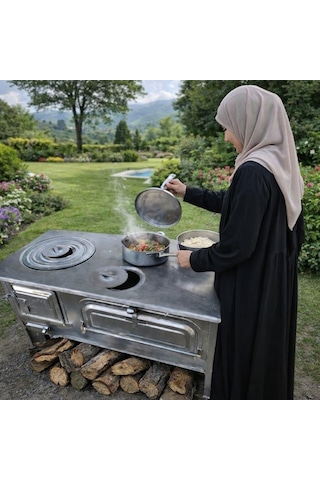 Bahçe Sobası Saral Beyaz Bahçe Tipi Sac Kuzine Dam Sobası